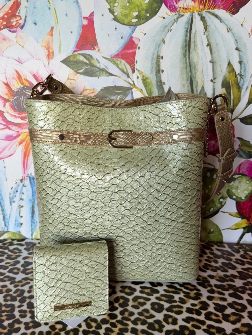 BRAHMIN CELINA MINT NOVELLA BAG WITH MATCHING JANE WALLET NWT GREEN SET